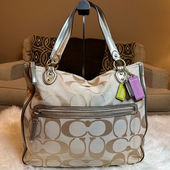 Coach Poppy Metallic Signature Tote Bag - Picture 1 of 10